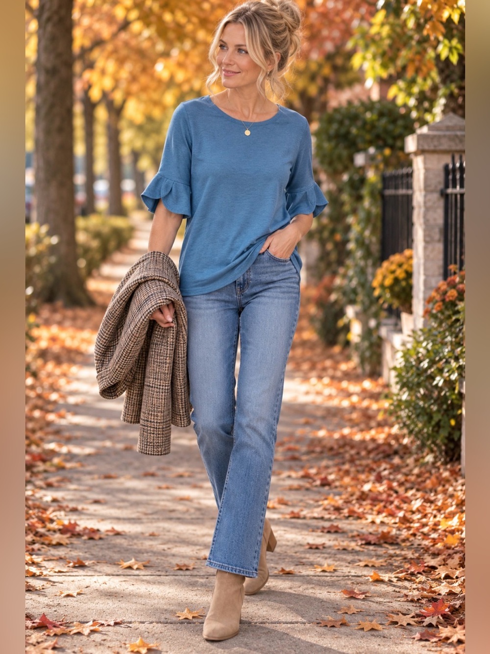 Ann Taylor Factory Blue Ruffle Sleeve Top Size M